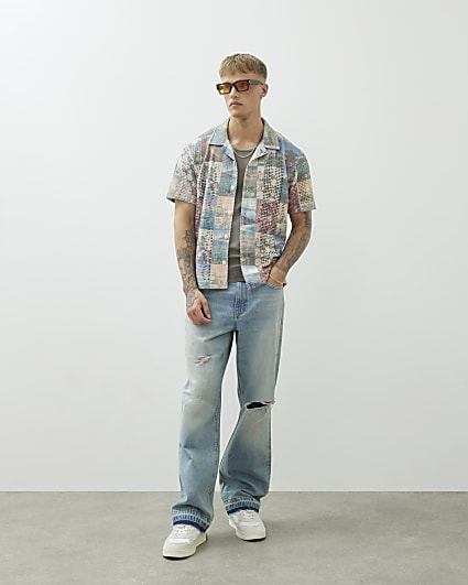 Blue Loose Fit Ripped Jeans