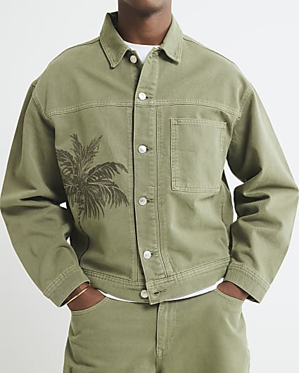 Green Denim Embroidered Palm Jacket