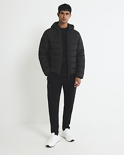 Black Regular Fit Hooded Puffer Jacket