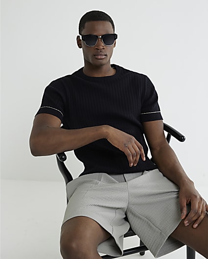 Black Short Sleeve Ribbed T-Shirt