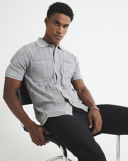 Grey Slim Fit Checkerboard Shirt