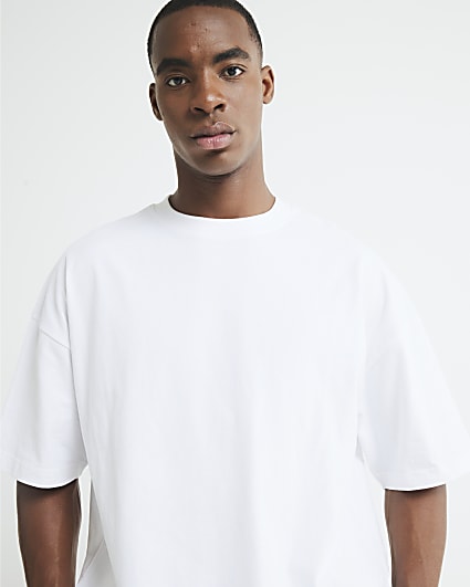 White Oversized Fit Curved Hem T-Shirt