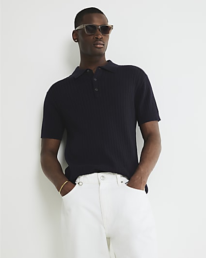 Navy Slim Fit Ribbed Polo Shirt