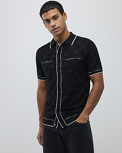 Black Slim Fit Slinky Checkerboard Shirt