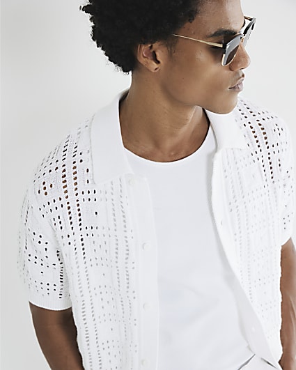 White Regular Fit Laser Cut Shirt