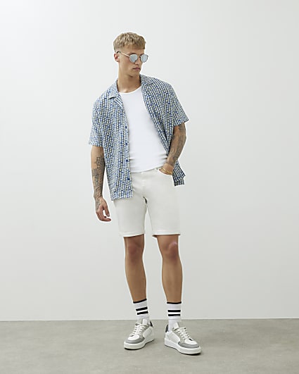 White Slim Fit Denim Shorts