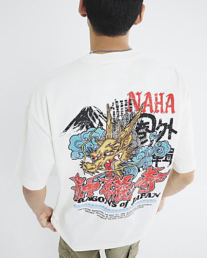 White Short Sleeve Graffiti Dragon T-Shirt