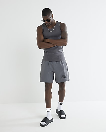 Grey Dragon Print Swim Shorts