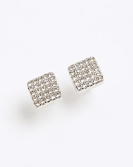 Silver Square Stud Earrings