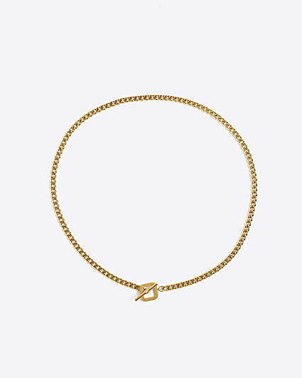 Gold T-Bar Squar Chain Necklace