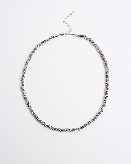 Silver Rhodium Twist Chain Necklace
