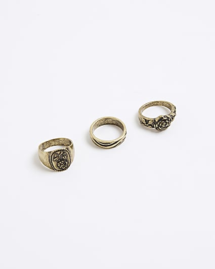 Gold Rose Brandished Pack Of 3 Rings