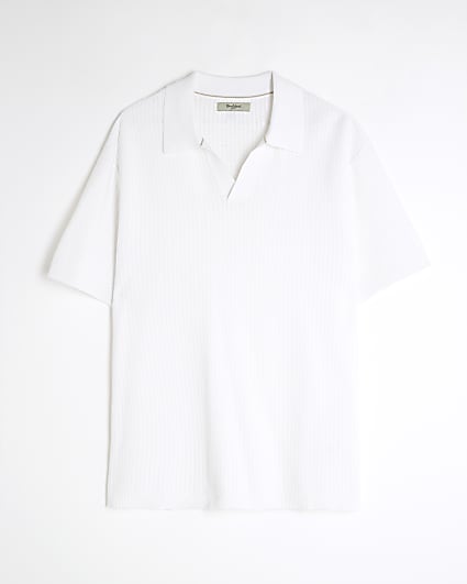 White Short Sleeve Open Collar Shirt