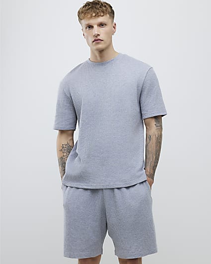 Grey Waffle T-Shirt And Shorts Set