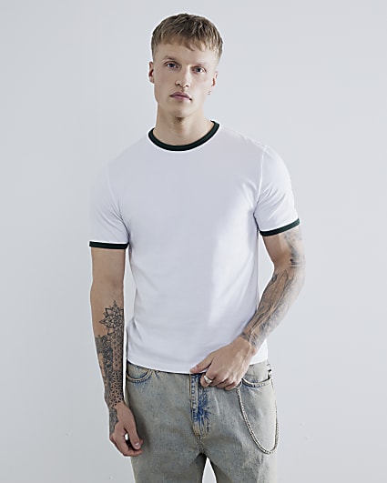 White Slim Fit Short Sleeve Ringer T-Shirt