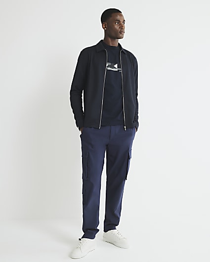 Navy Slim Fit Cargo Trousers