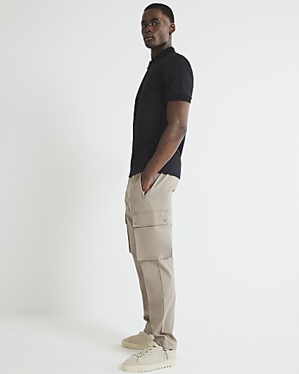Beige Slim Fit Cargo Trousers