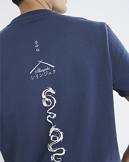 Navy Regular Fit Japanese Embroidered T-Shirt