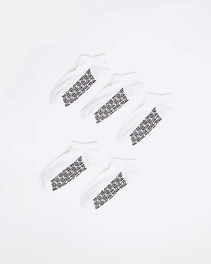 White Pack Of 5 Ribbed Monogram Trainer Socks