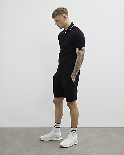 Black Slim Fit Quilted Tipped Shorts