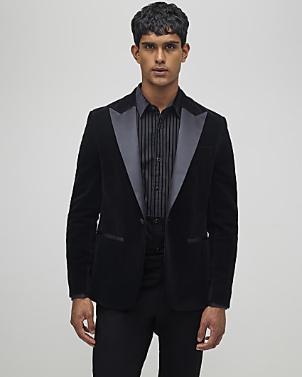 Black Slim Fit Velvet Suit Jacket