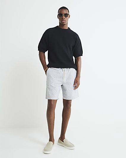 Navy Regular Fit Striped Shorts
