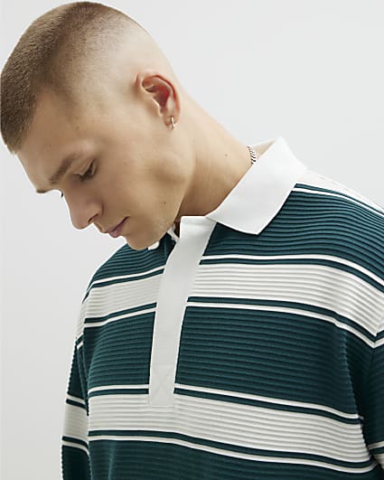 Green Long Sleeve Striped Smart Polo Shirt