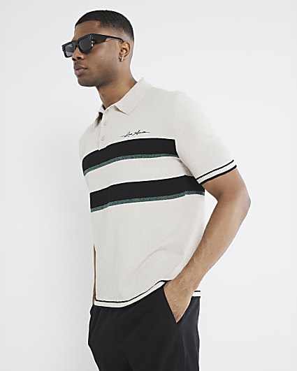 Stone Boucle Colour Block Polo Shirt