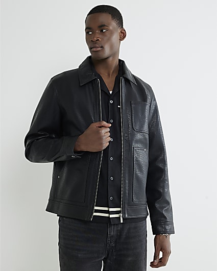 Black Tumbled Faux leather Western Jacket