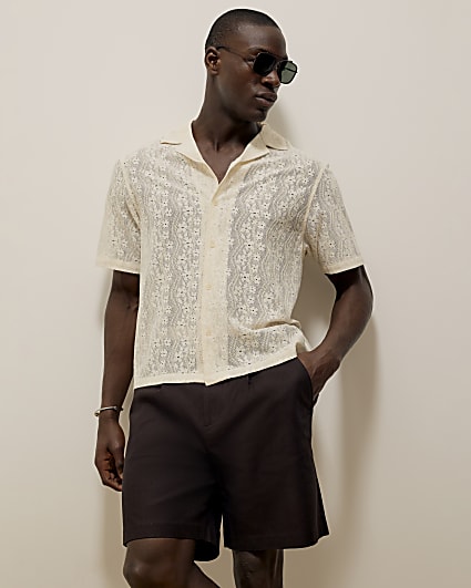 Ecru Short Sleeve Boxy Fit Lace Shirt