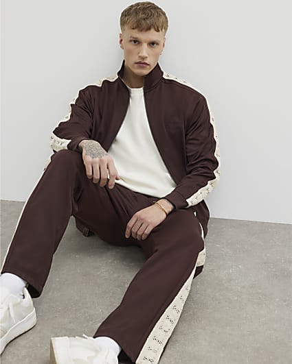 Brown Regular Fit Crochet Detail Joggers