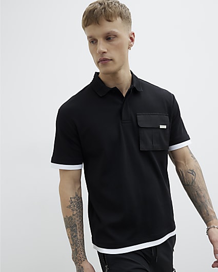 Black Double Layered Nylon Pocket Polo Shirt