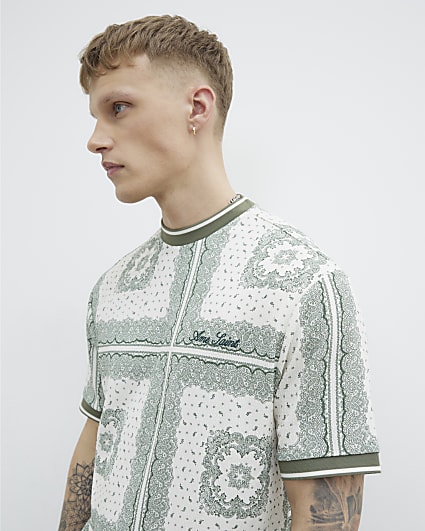 Green Regular Fit Textured Paisley T-shirt