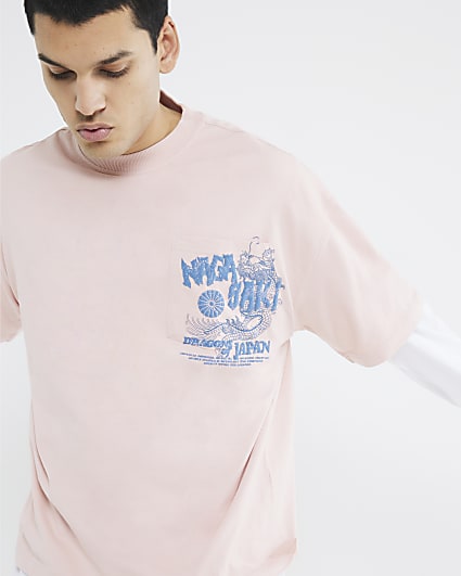 Pink Oversized Fit Nagasaki Pocket T-Shirt