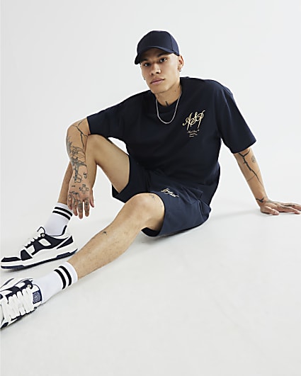 Navy Wordy T-Shirt And Shorts Set