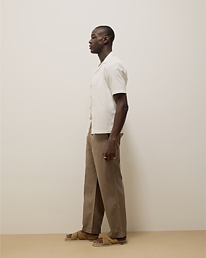 Brown Straight Fit Pull On Trousers