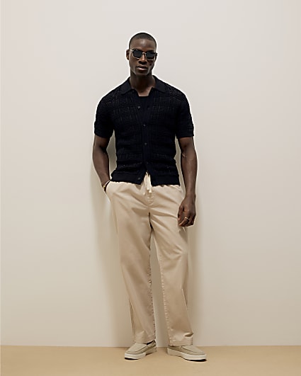 Beige Straight Fit Pull On Trousers