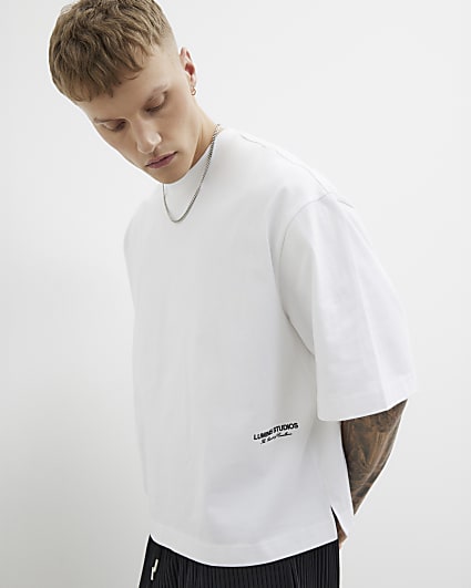 White Boxy Fit 3 Quarter Short Sleeve T-Shirt