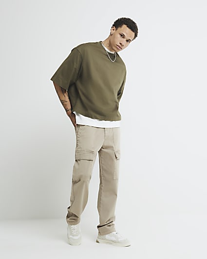 Beige Loose Fit Cargo Trousers