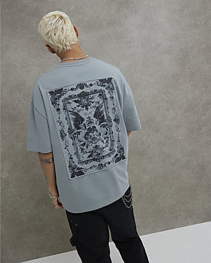 Grey Oversized Cherub Patch T-shirt