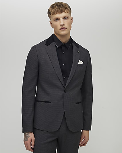 Grey Skinny Fit Check Suit Jacket