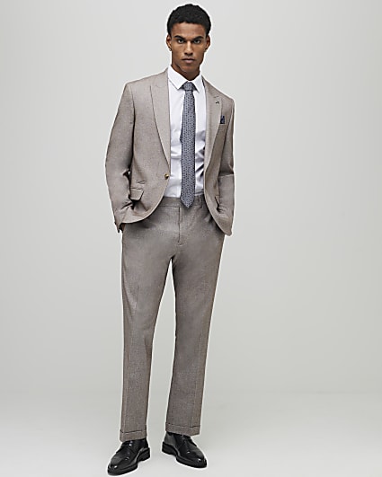 Stone Slim Fit Textured Trousers