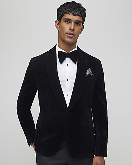 Black Slim Fit Velvet Suit Jacket
