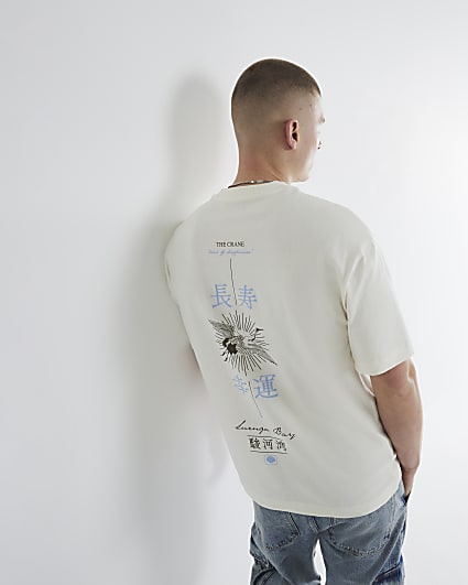 Beige Japan Vertical Crane T-Shirt