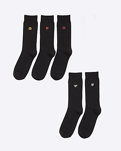 Black  5 Pack Activity Icons Socks