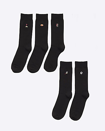 Black Pack of 5 Sport Icons Socks