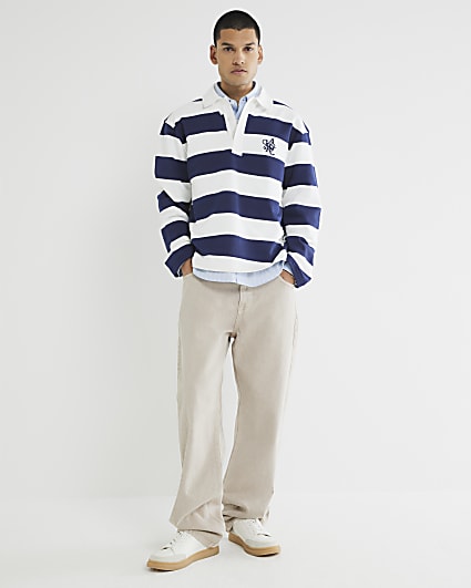 Navy Stripe Rugby Polo Shirt