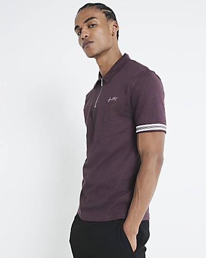 Red Slim Fit Tipped Embroidered Polo Shirt