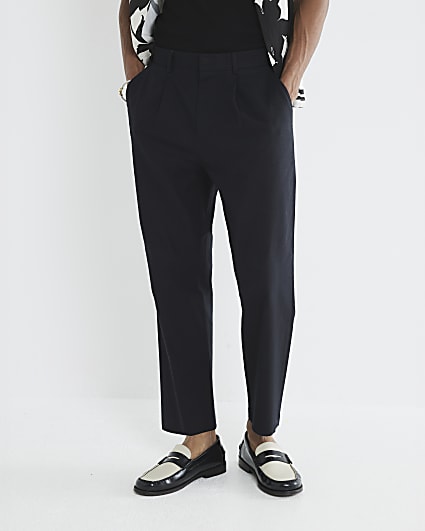 Black Linen Blend Relaxed Fit Trousers