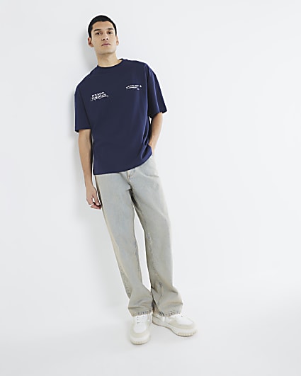 Navy Short Sleeve Boxy Fit T-shirt